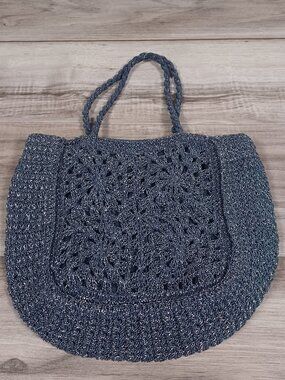 Tilt Women's Woven Crocheted Blue Handbag